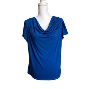Sunny Leigh Blue Cowl Neck Short sleeve Blouse Top size PXL
